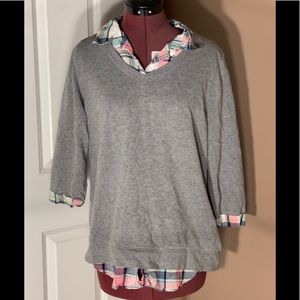 Faux button down shirt with sweater